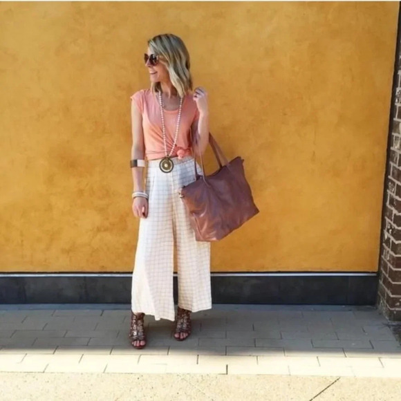 Anthropologie Pants Women's 6 Elevenses Windowpane Culottes Linen Blend Coastal - Picture 11 of 11